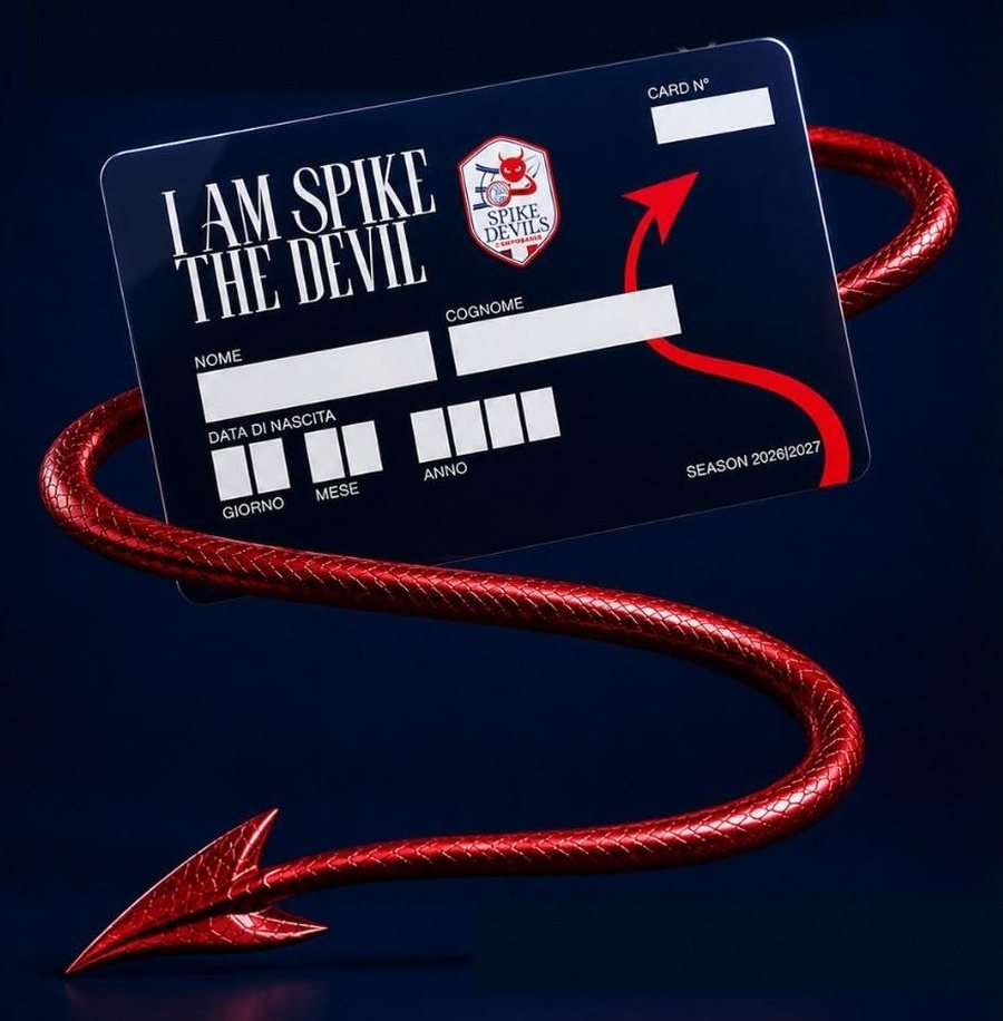 Tessera abbonamento Spike Devils 2026/27 avvolta dalla coda del diavolo